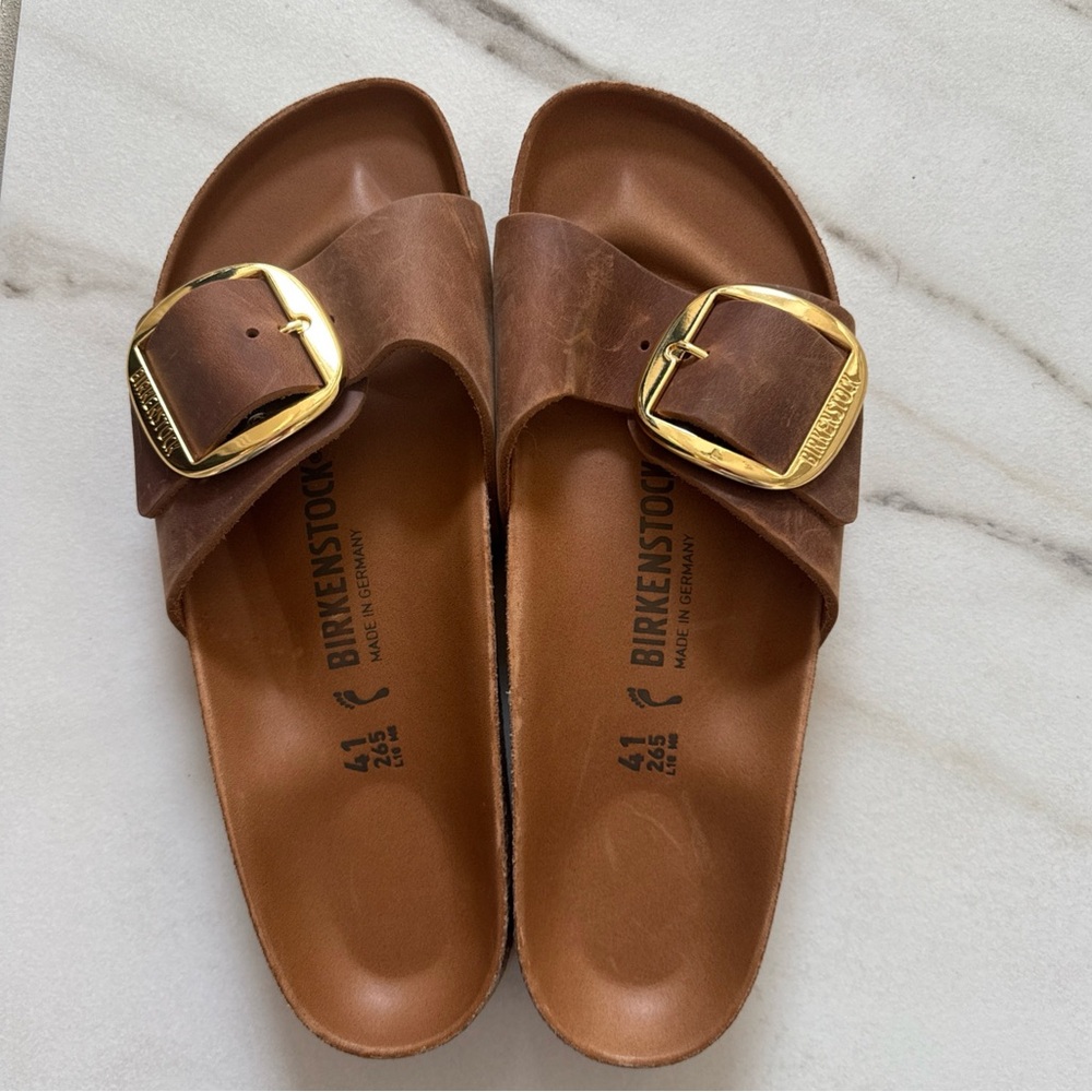 Birkenstock Cognac Madrid Big Buckle Sandals